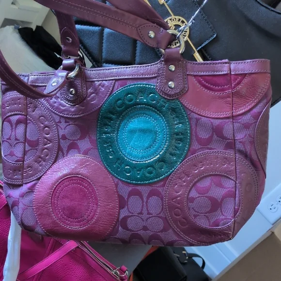 Coach Magenta Purple /Teal Signature Tote Patchwork Vintage RARE - Picture 4 of 11